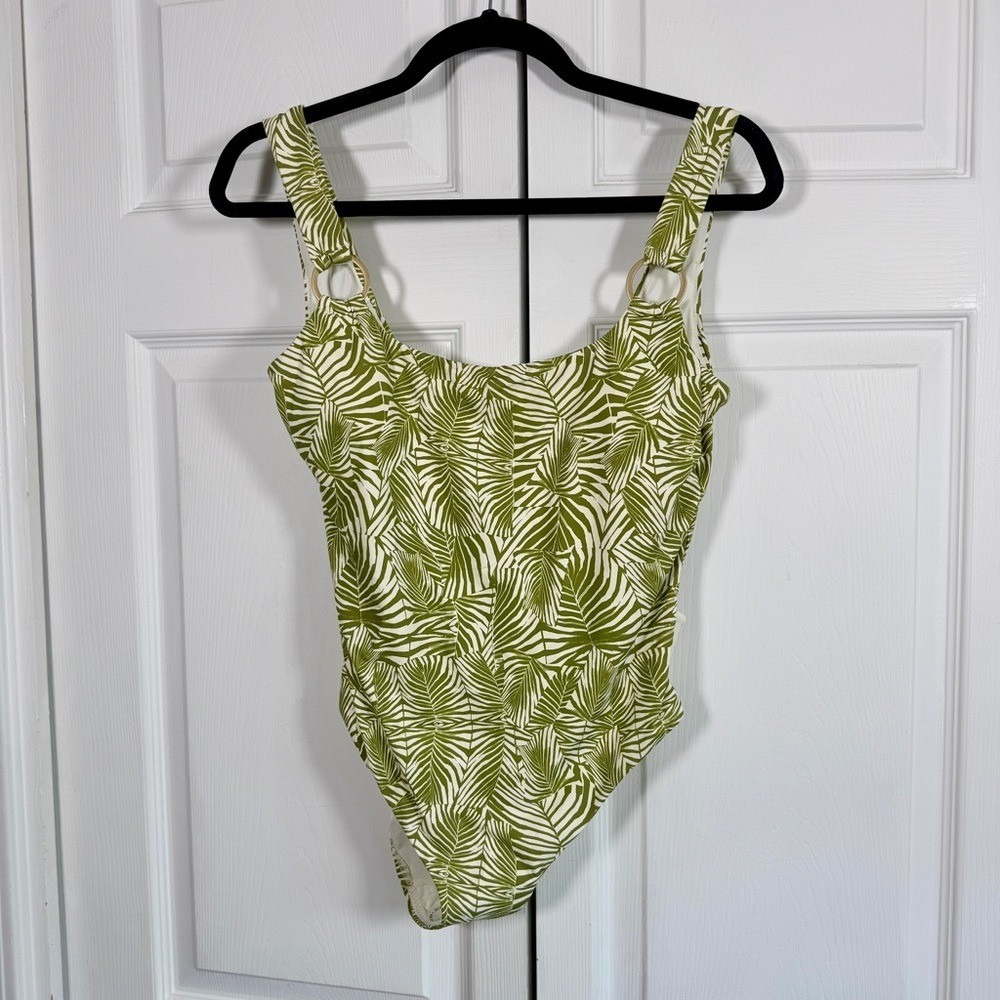 Aqua Swim One‎ Piece Swimsuit olive green white MEDIUM